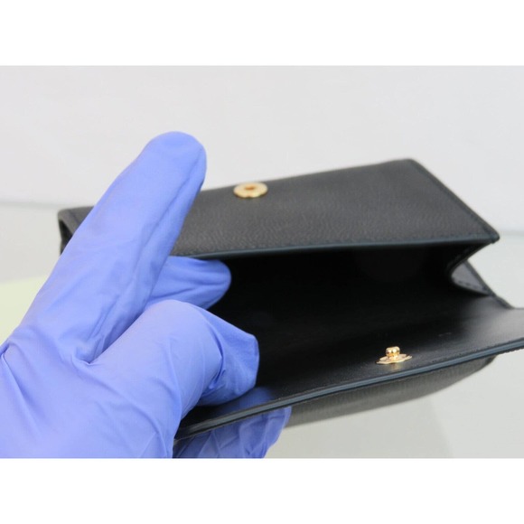 $480 BURBERRY LARK BLACK GRAINED LEATHER GOLD TB LOGO COMPACT TRIFOLD WALLET - Picture 6 of 15